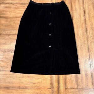 Vintage Jonathan Logan Black Velvet Button Front Skirt, size 13/14, Midi Chic